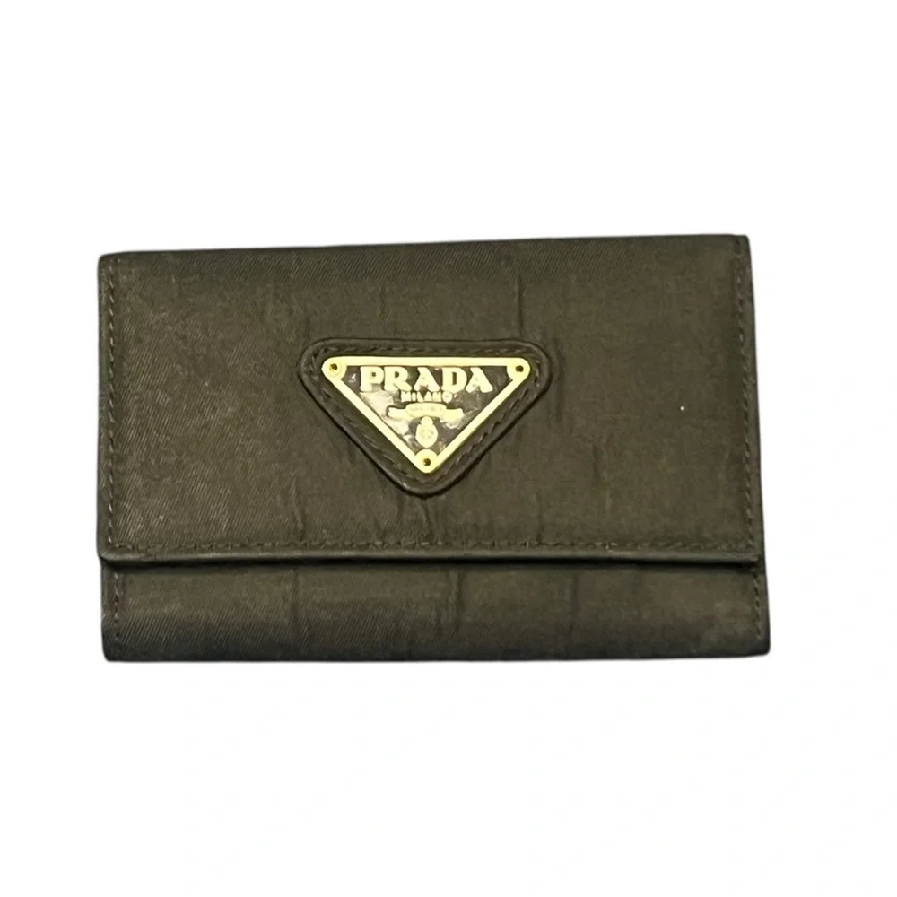 Prada Black Tessuto Nylon Saffiano‎ Leather 6 Key Holder Wallet Made in Italy